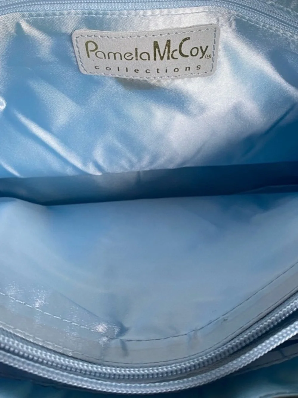 Pamela Mc Coy Suede Pale Blue Shoulder Satchel Bag Laser Cut Flowers Summer